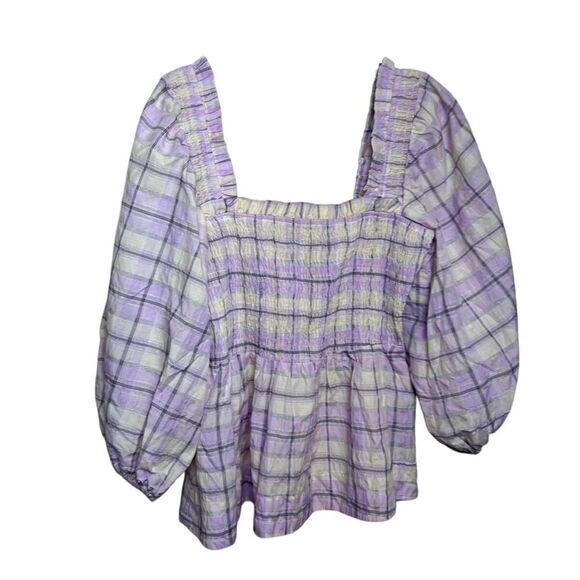 Ganni Smocked Seersucker Plaid Top Sz. 38 (M) - Picture 3 of 5
